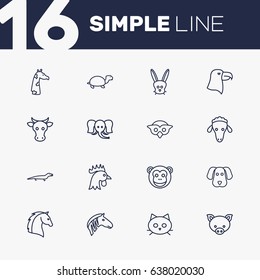 Set Of 16 Alive Outline Icons Set.Collection Of Lizard, Owl, Giraffe And Other Elements.