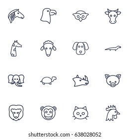 Set Of 16 Alive Outline Icons Set.Collection Of Elephant, Cow, Rhino And Other Elements.