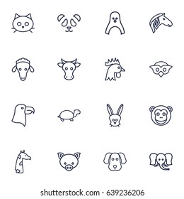 Set Of 16 Alive Outline Icons Set.Collection Of Eagle, Cock, Cat And Other Elements.