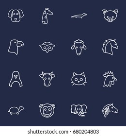 Set Of 16 Alive Outline Icons Set.Collection Of Monkey, Pig, Cat And Other Elements.