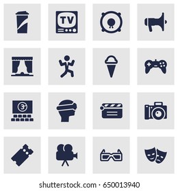Set Of 16 Amusement Icons Set.Collection Of Spectacles, Cyberspace, Joystick And Other Elements.
