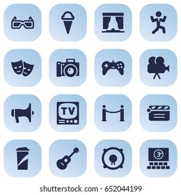 Set Of 16 Amusement Icons Set.Collection Of Hall, Disco, Photography And Other Elements.