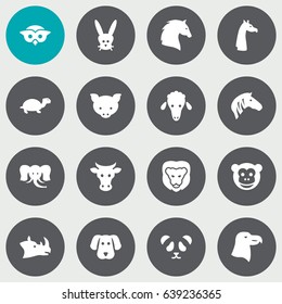 Set Of 16 Animal Icons Set. Collection Of Tortoise, Bunny, Hound And Other Elements.
