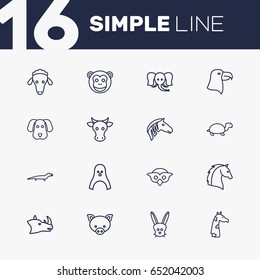 Set Of 16 Animal Outline Icons Set.Collection Of Penguin, Monkey, Cow And Other Elements.