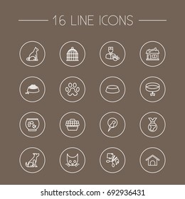 Set Of 16 Animals Outline Icons Set.Collection Of Parrot, Medal, Collar And Other Elements.