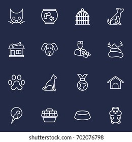 Set Of 16 Animals Outline Icons Set.Collection Of Pile Of Poo, Dog, Sitting And Other Elements.