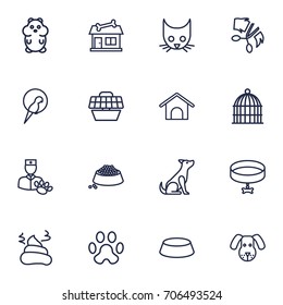 Set Of 16 Animals Outline Icons Set.Collection Of Puppy, Parrot, Vet And Other Elements.