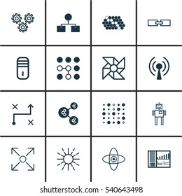 Set Of 16 Artificial Intelligence Icons. Includes Atomic Cpu, Related Information, Computing Problems And Other Symbols. Beautiful Design Elements.