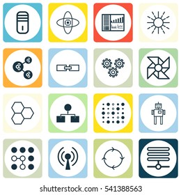 Set Of 16 Artificial Intelligence Icons. Includes Mainframe, Recurring Program, Controlling Board And Other Symbols. Beautiful Design Elements.