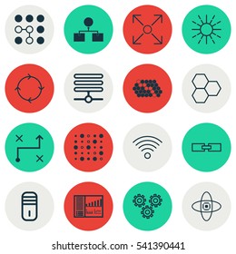 Set Of 16 Artificial Intelligence Icons. Includes Controlling Board, Information Base, Related Information And Other Symbols. Beautiful Design Elements.