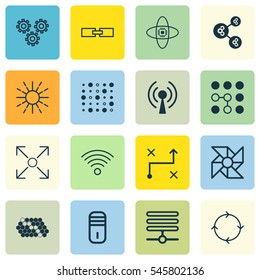 Set Of 16 Artificial Intelligence Icons. Includes Variable Architecture, Radio Waves, Lightness Mode And Other Symbols. Beautiful Design Elements.
