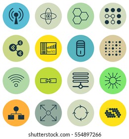 Set Of 16 Artificial Intelligence Icons. Includes Information Base, Analysis Diagram, Information Components And Other Symbols. Beautiful Design Elements.