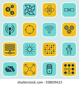 Set Of 16 Artificial Intelligence Icons. Includes Wireless Communications, Mainframe, Information Base And Other Symbols. Beautiful Design Elements.
