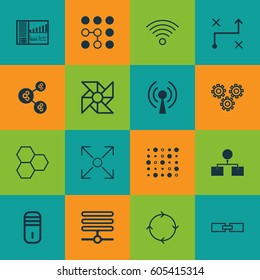 Set Of 16 Artificial Intelligence Icons. Includes Computing Problems, Branching Program, Information Components And Other Symbols. Beautiful Design Elements.