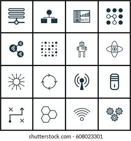 Set Of 16 Artificial Intelligence Icons. Includes Variable Architecture, Mainframe And Other Symbols. Beautiful Design Elements.