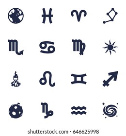 Set Of 16 Astrology Icons Set.Collection Of Crab, Augur, Space And Other Elements.