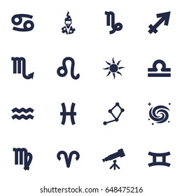 Set Of 16 Astrology Icons Set.Collection Of Solar, Virgin, Fishes And Other Elements.