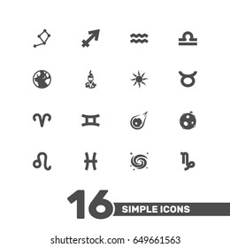 Set Of 16 Astrology Icons Set.Collection Of Augur, Archer, Lion And Other Elements.