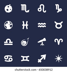Set Of 16 Astrology Icons Set.Collection Of Crab, Fishes, Comet And Other Elements.