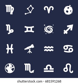 Set Of 16 Astrology Icons Set.Collection Of Lunar, Lion, Scales And Other Elements.