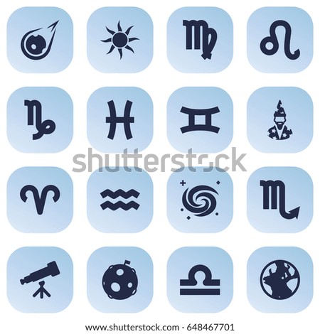 Set Of 16 Astrology Icons Set.Collection Of Ram, Fishes, Scales And Other Elements.