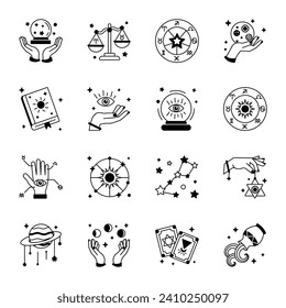 Set of 16 Astrology Linear Icons 

