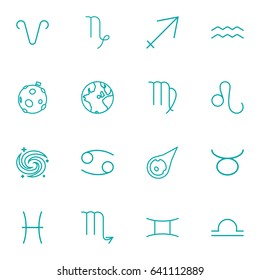 Set Of 16 Astrology Outline Icons Set.Collection Of Asteroid, Capricorn, Scorpion And Other Elements.