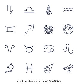 Set Of 16 Astrology Outline Icons Set.Collection Of Leo, Telescope, Sagittarius And Other Elements.