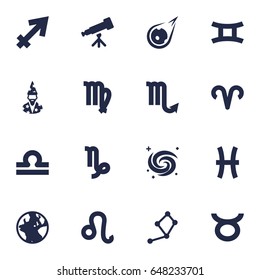 Set Of 16 Astronomy Icons Set.Collection Of Augur, Scales, Ram And Other Elements.