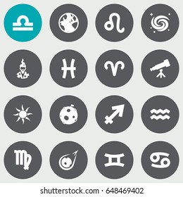 Set Of 16 Astronomy Icons Set.Collection Of Twins, Space, Earth Planet And Other Elements.