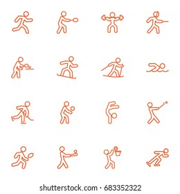 Set Of 16 Athletic Outline Icons Set.Collection Of American Football, Swordplay, Gymnastic And Other Elements.