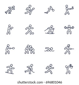 Set Of 16 Athletic Outline Icons Set.Collection Of Batting, Swordplay, Puck And Other Elements.