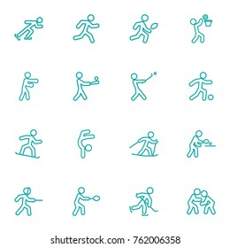 Set Of 16 Athletic Outline Icons Set.Collection Of American Football, Box, Puck And Other Elements.