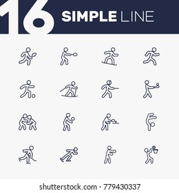Set Of 16 Athletic Outline Icons Set.Collection Of Fight, Ski Running, Gymnastic And Other Elements.