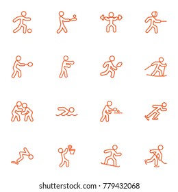 Set Of 16 Athletic Outline Icons Set.Collection Of Rocket, Pong Ping, Snowboard And Other Elements.