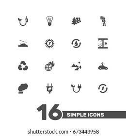 Set Of 16 Atmosphere Icons Set.Collection Of Reforestation, Car, Warm And Other Elements.
