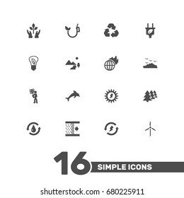 Set Of 16 Atmosphere Icons Set.Collection Of Volunteer, Saving, Eco And Other Elements.