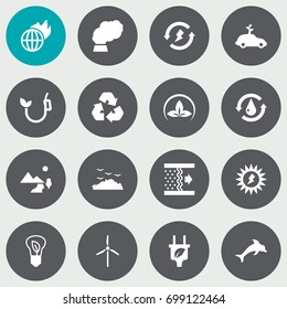 Set Of 16 Atmosphere Icons Set.Collection Of Contamination, Renewable, Nature And Other Elements.