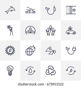 Set Of 16 Atmosphere Outline Icons Set.Collection Of Water, Eco, Renewable Energy And Other Elements.