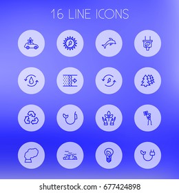 Set Of 16 Atmosphere Outline Icons Set.Collection Of Water, Air, Afforestation And Other Elements.