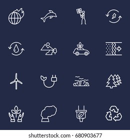 Set Of 16 Atmosphere Outline Icons Set.Collection Of Nature, Afforestation, Dolphin And Other Elements.