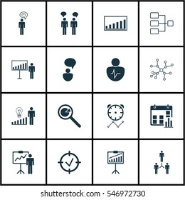 Set Of 16 Authority Icons. Includes Special Demonstration, Conversation, Reminder And Other Symbols. Beautiful Design Elements.