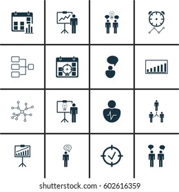 Set Of 16 Authority Icons. Includes Group Organization, Planning, Conversation And Other Symbols. Beautiful Design Elements.