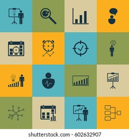 Set Of 16 Authority Icons. Includes Opinion Analysis, Decision Making, Reminder And Other Symbols. Beautiful Design Elements.