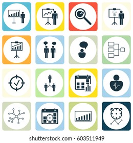 Set Of 16 Authority Icons. Includes Approved Target, Conversation, Opinion Analysis And Other Symbols. Beautiful Design Elements.