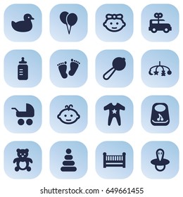 Set Of 16 Baby Icons Set.Collection Of Smock, Hangings, Teat And Other Elements.