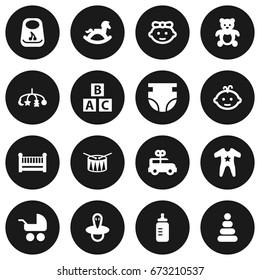 Set Of 16 Baby Icons Set.Collection Of Pram, Toy, Girl And Other Elements.