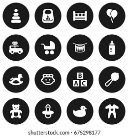 Set Of 16 Baby Icons Set.Collection Of Pram, Abc Block, Teat And Other Elements.