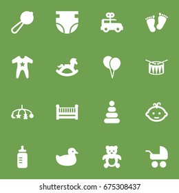 Set Of 16 Baby Icons Set.Collection Of Toy, Milk, Maraca And Other Elements.