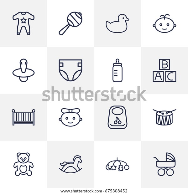 Set 16 Baby Outline Icons Setcollection Stock Vector Royalty Free